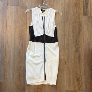 bebe Elegant Black and Cream Midi Dress